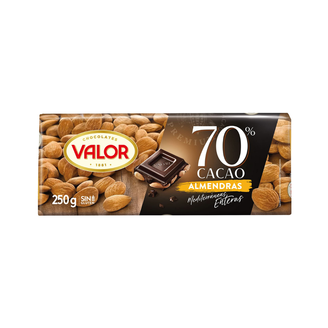 CHOCO. VALOR70%NEGRO ALMENDRAS MEDITERRANEAS