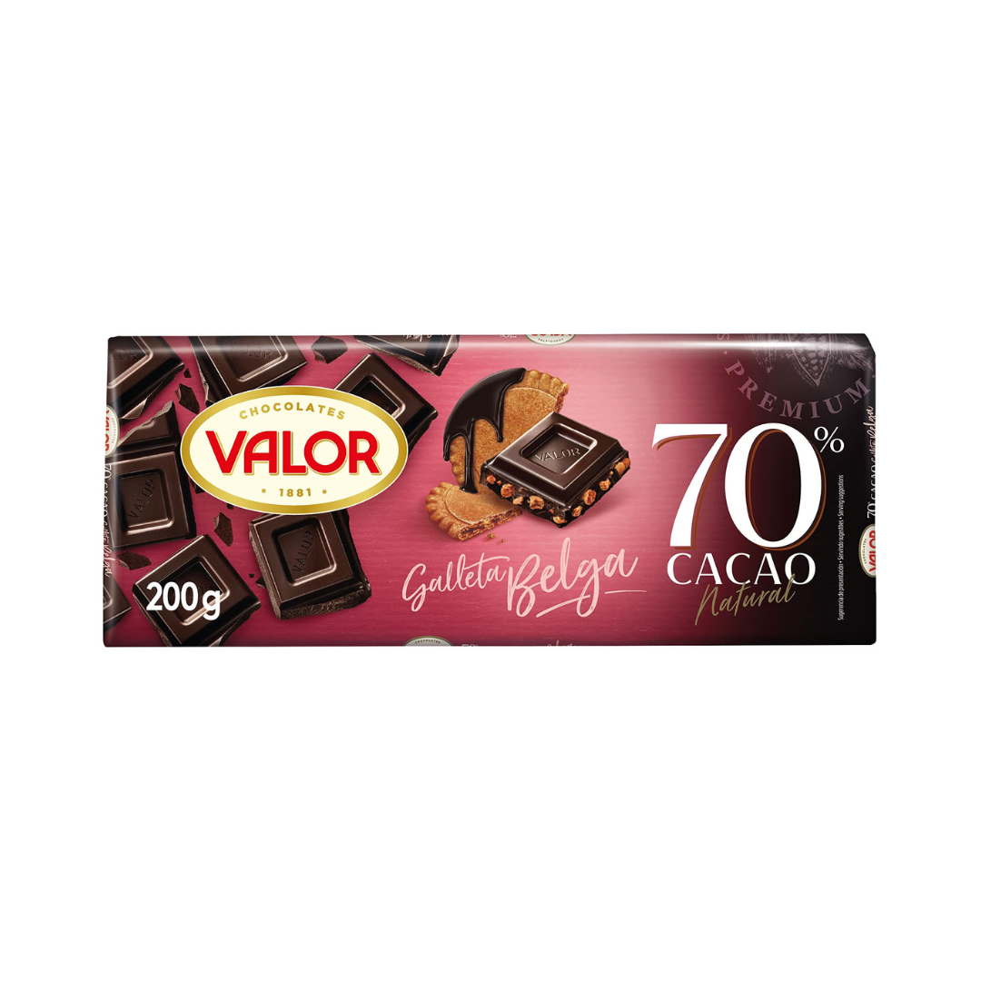 CHOCOLATE NEGRO 70% GALLETA BELGA 200G