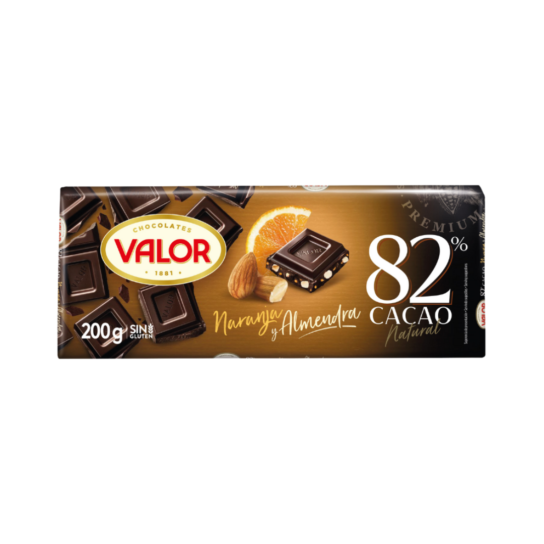 CHOCOLATE NEGRO 82% NARANJA Y ALMENDRA 200G