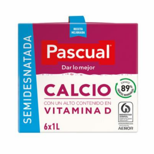 LECHE PASCUAL CALCIO SEMI 1L PACK 6