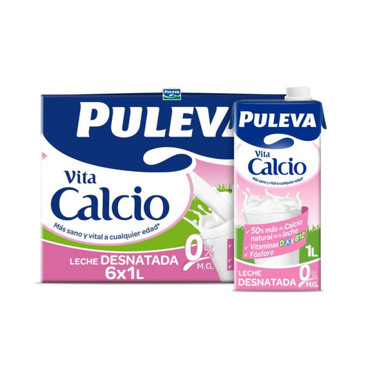 LECHE PULEVA CALCIO DESNAT.BRICK 1L PACK DE 6