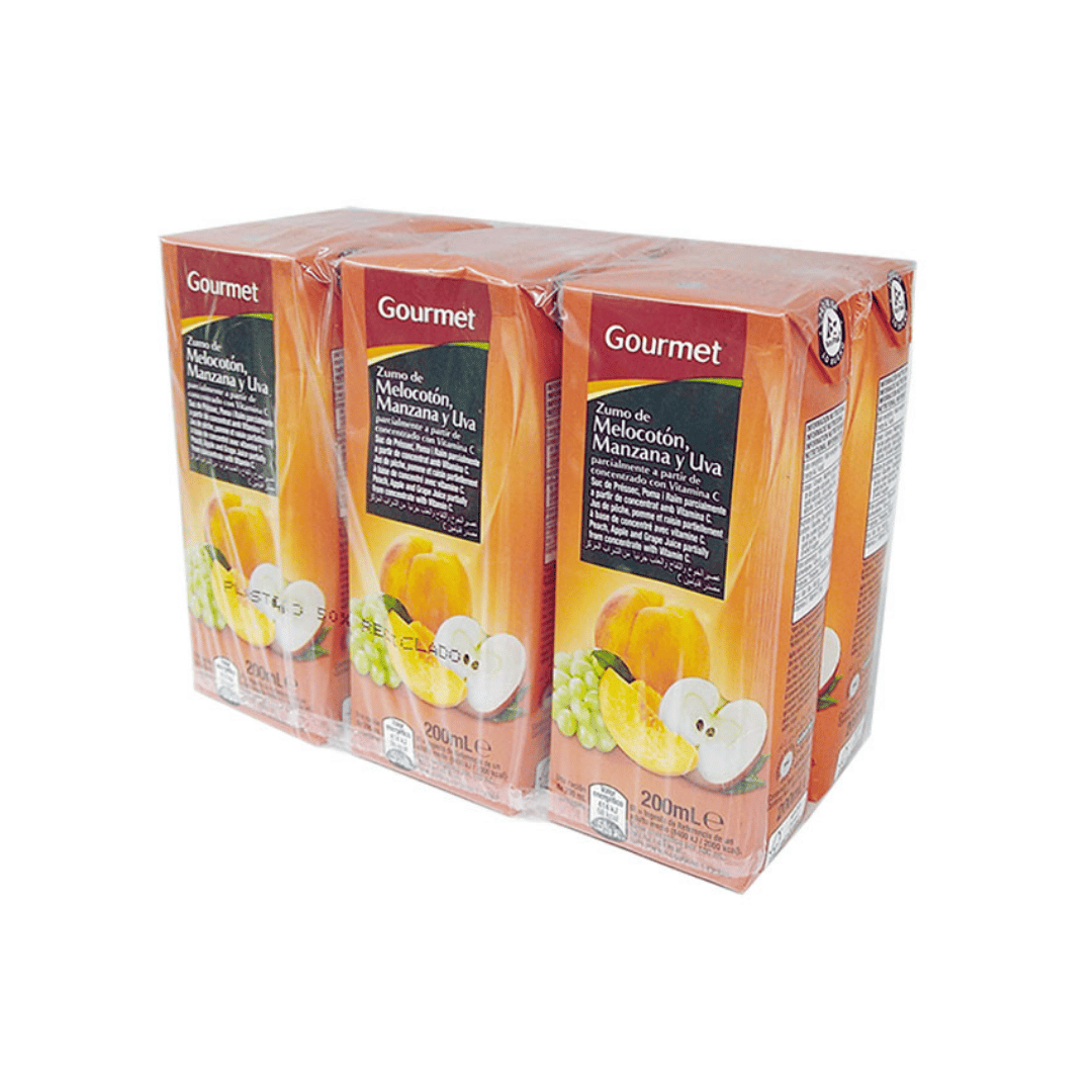 ZUMO GOURMET MELOCOTON MANZANA Y UVA PACK6X200ML